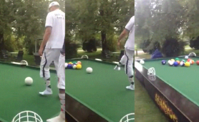 Billiards for Giants GIF - Soccer Balls on a Giant Pool Table