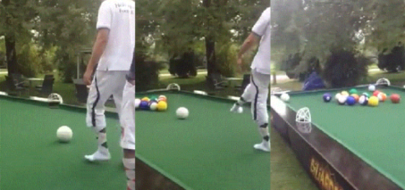Billiards for Giants GIF - Soccer Balls on a Giant Pool Table