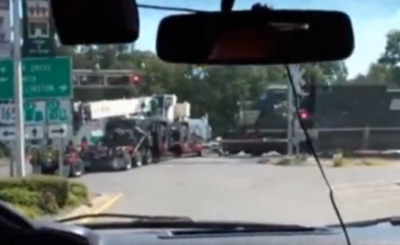 Stalled Semi Truck Hit By Train in Louisiana VIDEO