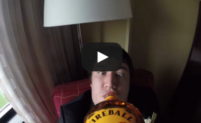 Wedding Fireball Cam Gopro on bottle of Fireball Whiskey