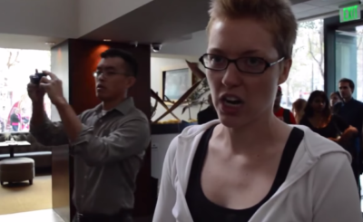 Woman Crying at Restaurant - Animal Actvist Protest