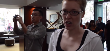 Woman Crying at Restaurant - Animal Actvist Protest