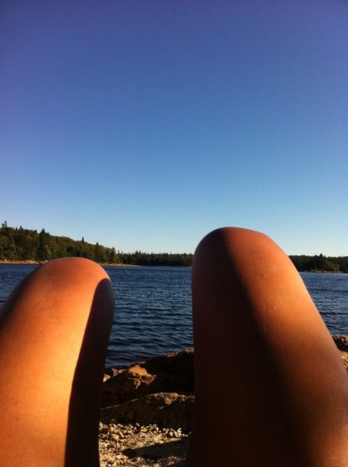 hot dog legs at the lake side