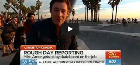 Australian Reporter Mike Amor hit with a skateboard at LA Skatepark