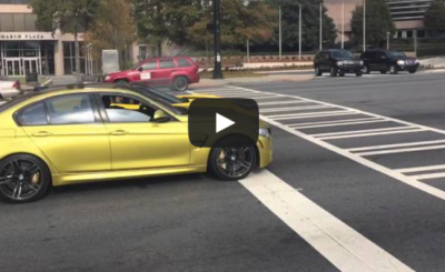 C7 corvette nearly wrecks while drag racing against an M3. Burnout FAIL