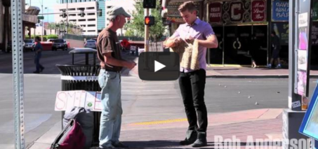 Magician Rips Up Homeless Mans Sign!