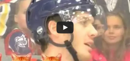 Hockey player says "meow" 7 times in post game interview