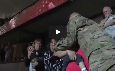 Soldier Surprises Wife at Ducks Game