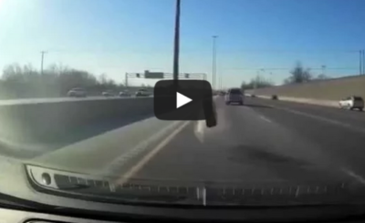 Car Tire Smashes Through Windshield