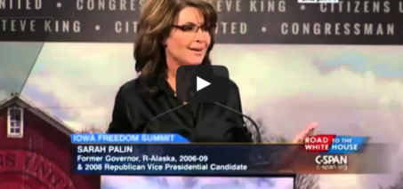 Sarah Palin in Iowa: "The man" (?) is doing some dirty things to...the middle class? The GOP?