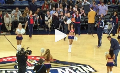 Will Ferrell hits a Laker girl in the face with a Basketball