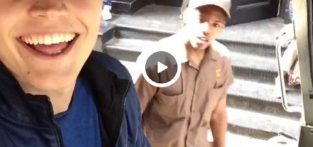 Jerome Jarre in a UPS truck honking the horn Vine