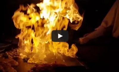 The classic Benihana onion volcano fire trick in slow motion