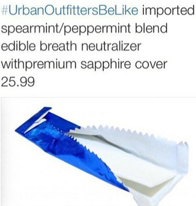Urban Outfitters be like imported spearmint peppermint blend edible breath neutralizer with premium sapphire cover $25.99