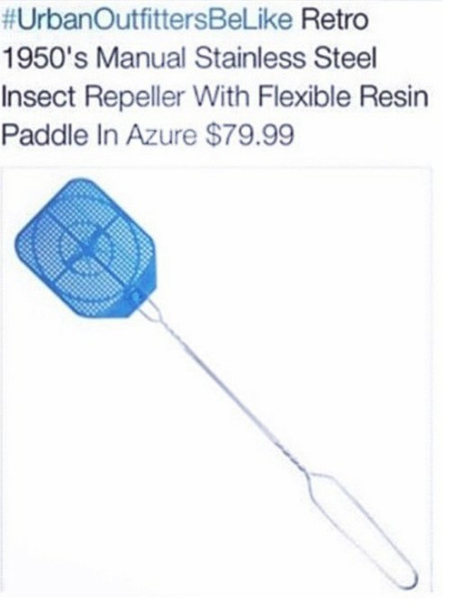 Urban Outfitters be like retro 1950s manual stainless steel insect repeller with flexible resin paddle in azure $79.99