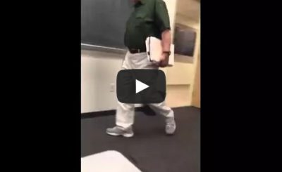 A compilation video of a college professor walking into class every day.