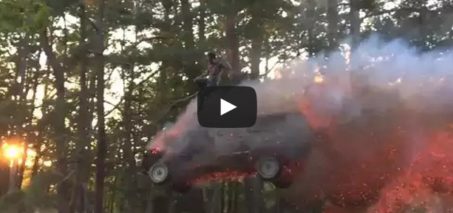Most epic vehicle jump ever!! Pickup jumps through fire