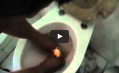 2 German guys try to clear clogged toilet with a firecracker