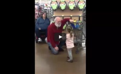 Little girl mistakes a shopper for Santa and he plays along!