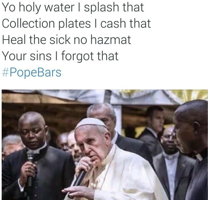 yo holy water i splash that collection plates i cash that heal the sick no hazmat your sins i forgot that
