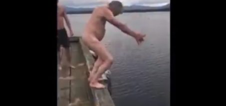 Move bitch - Naked old man jumping off dock bitch move