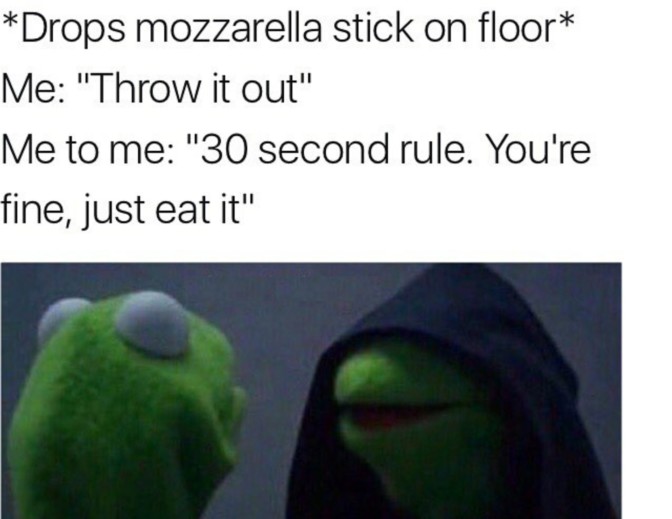 drops mozzarella stick on floor throw it out 30 second rule you're fine just eat it
