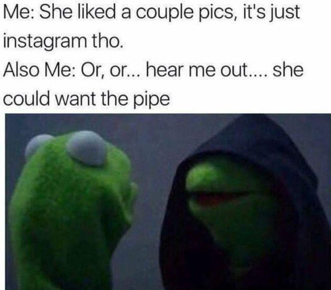 she liked a couple pics its just instagram tho or hear me out she could want the pipe