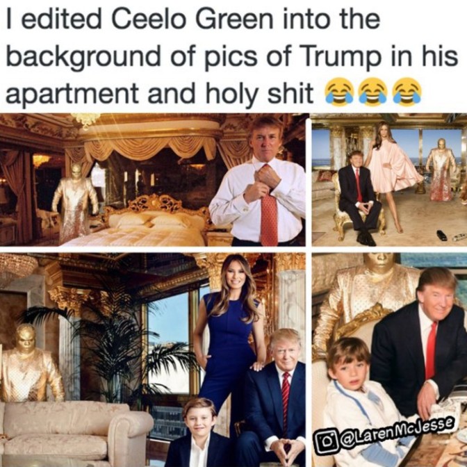 i edited ceelo green into the background of pics of trump in his apartment and holy shit