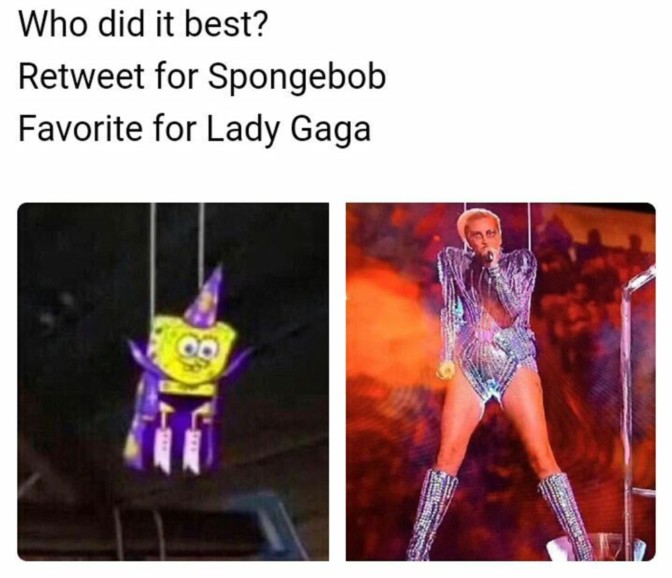 who did it best retweet for spongebob favorite for ladygaga
